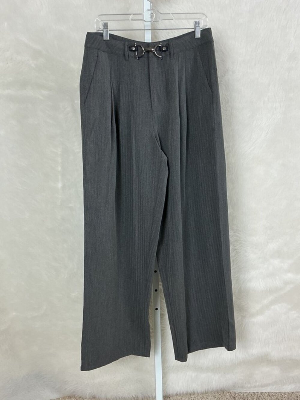 Disturbia Gray Herringbone Tailored Gunmetal Horsebit Trouser Pants US 10